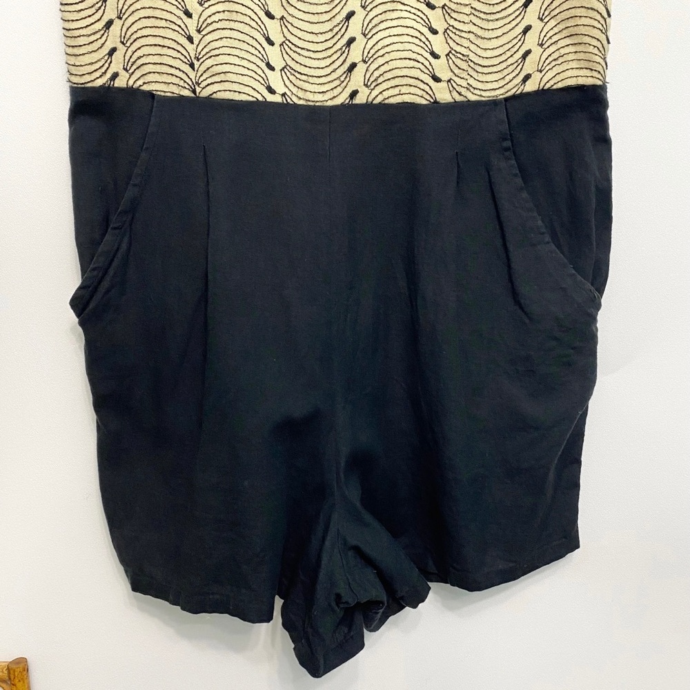 anthro | lilka banana bunch embroidered romper linen smocked s - Picture 4 of 13
